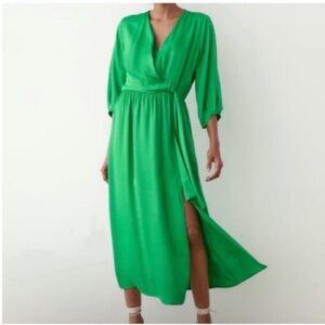 Zara Green Wrap Sundress with Dolman Sleeves